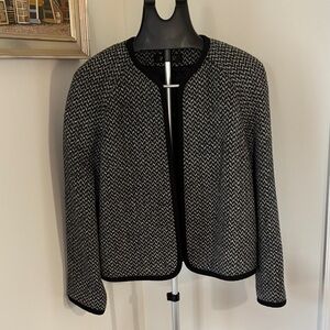 Kasper Black and White Herringbone Blazer Size 12 Old Money Chic Classic Capsule